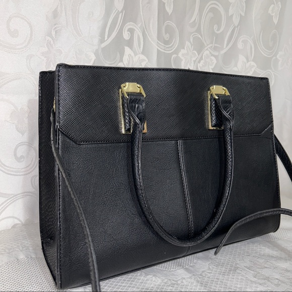 Spring Black Gold Accent Crocodile Satchel Bag - Picture 3 of 12